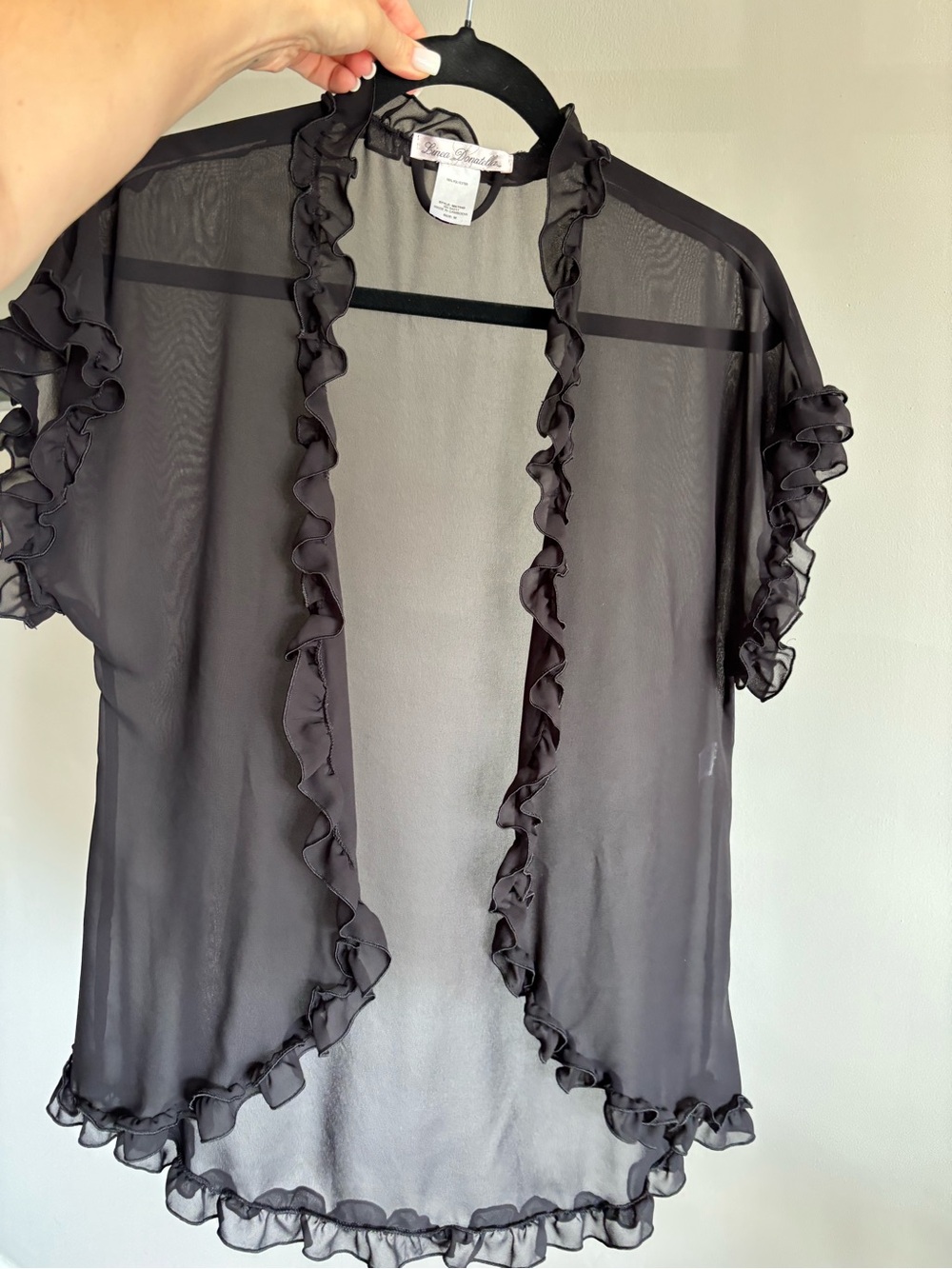 Linea Donatella Black Sheer Ruffle Trim Bolero Cover-Up M